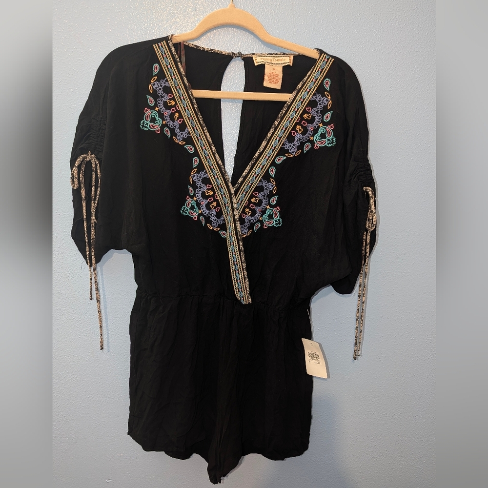 Lightweight Black Embroidered Romper by Free People